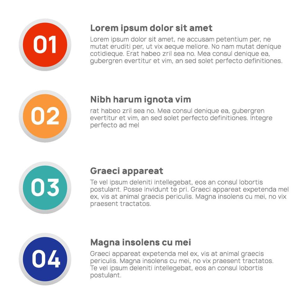 Four numbered colorful circles are labeling different steps of a project management process, providing a clear and organized visual representation of the workflow vector