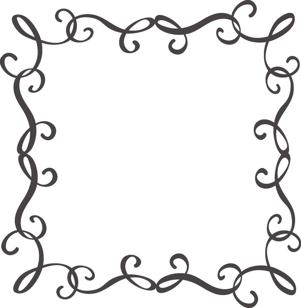 Hand drawn flourishes form an elegant and decorative square frame, perfect for adding a touch of sophistication to invitations, announcements, or graphic designs vector