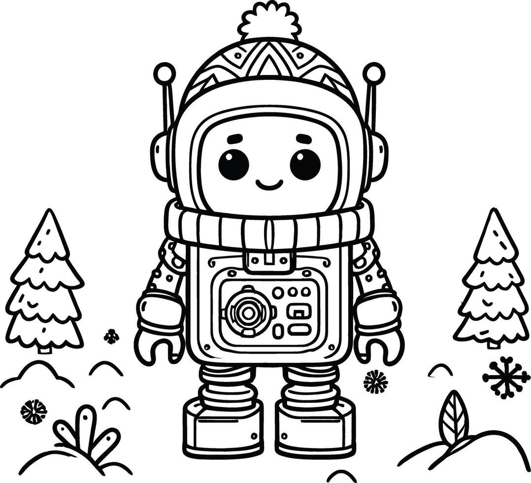 A coloring page with a cartoon astronaut in space vector