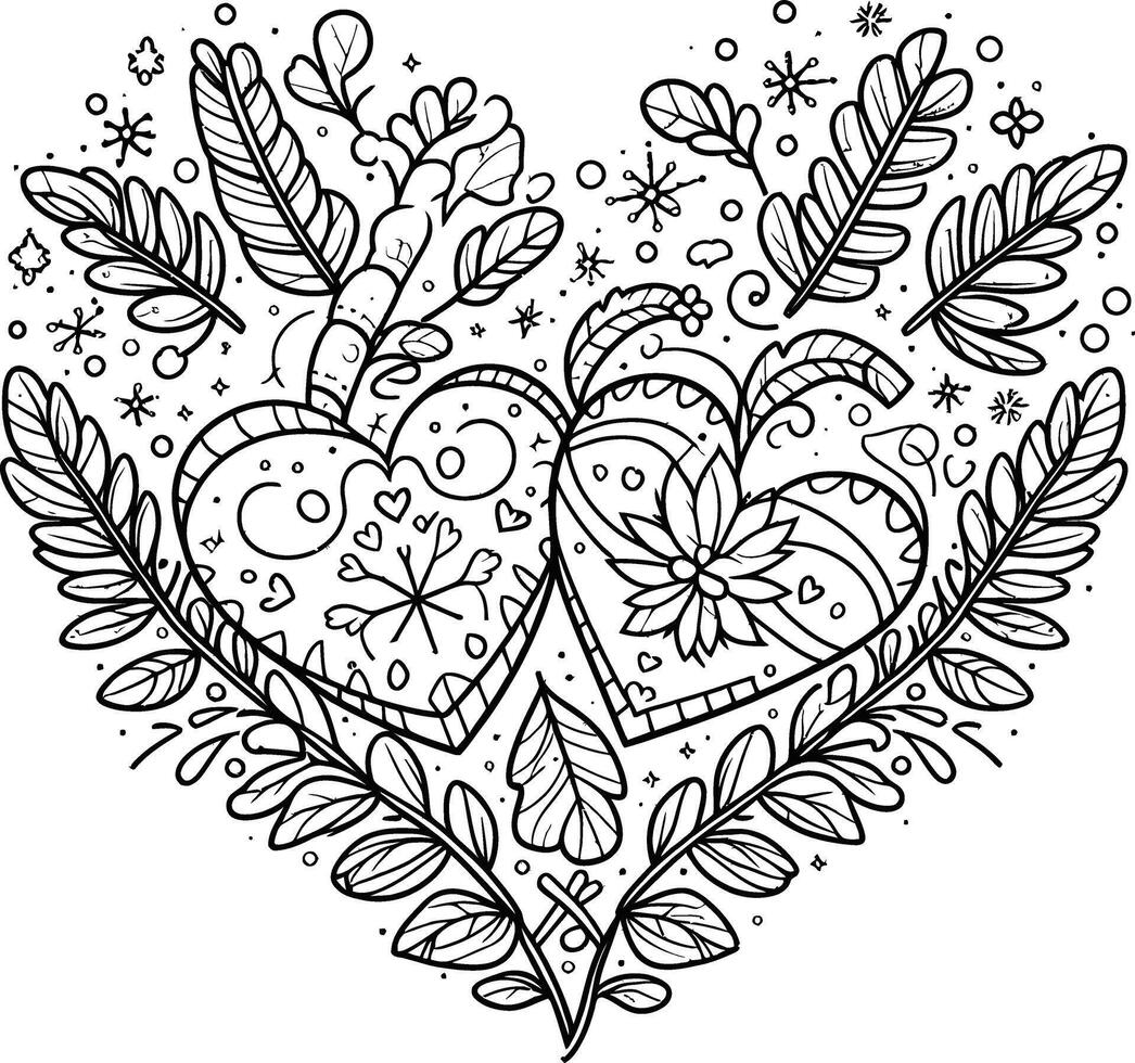 Heart and leaves coloring pages vector