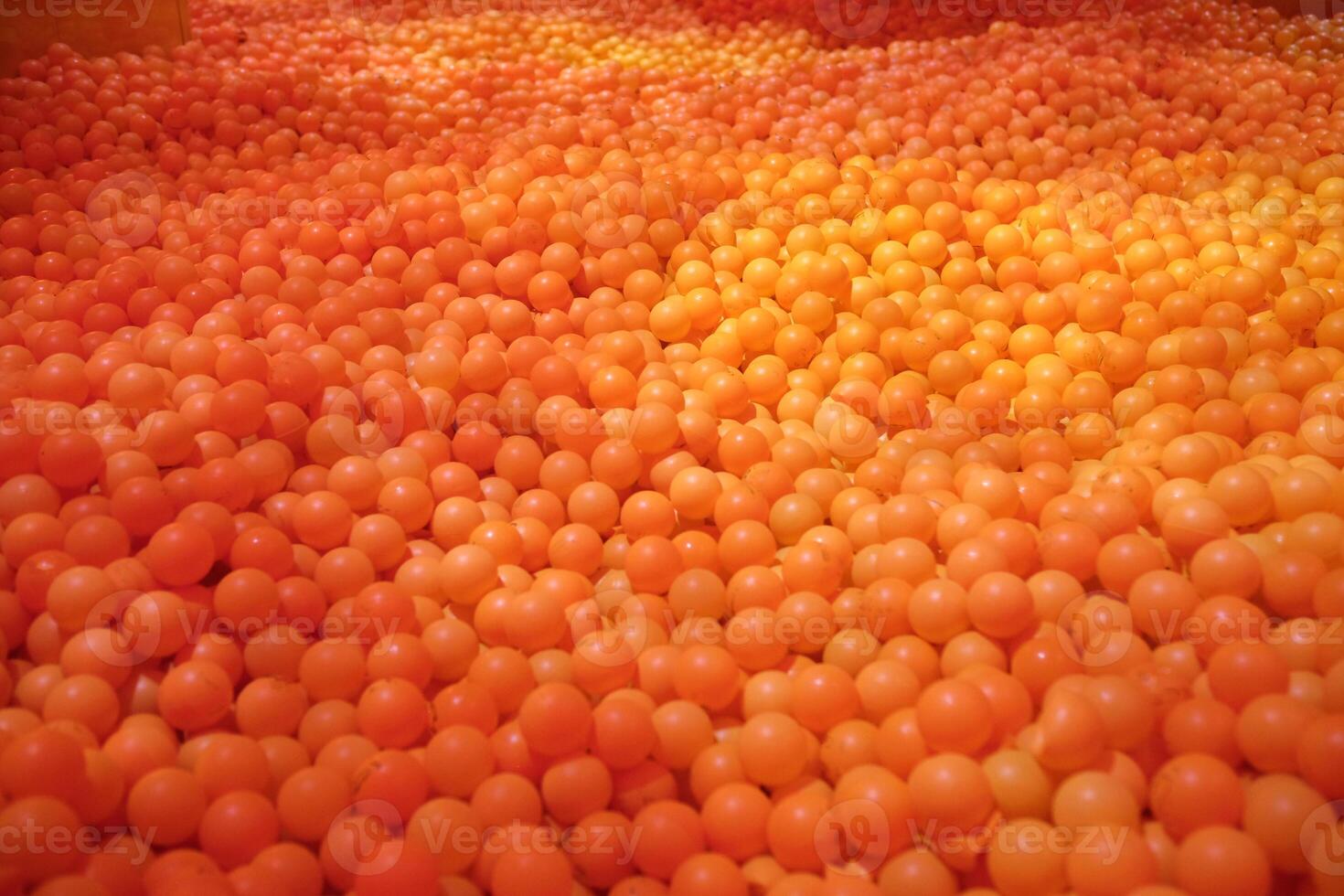 Huge ball pit with orange plastic balls photo