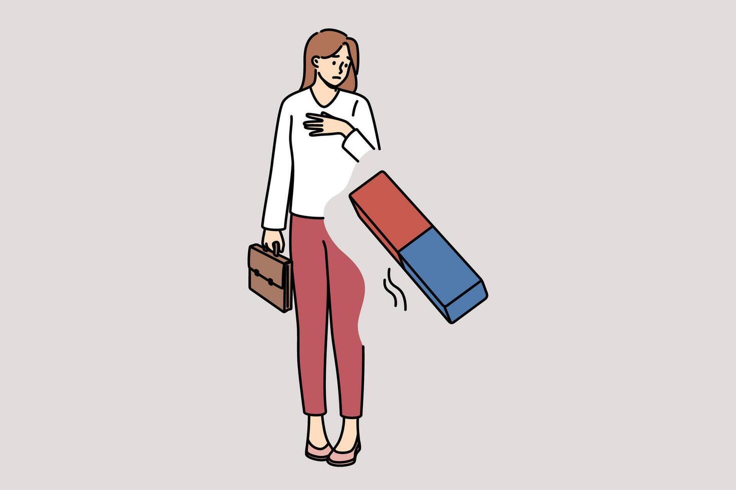 Suffering from cancel culture businesswoman is erased with eraser for violating social norms vector