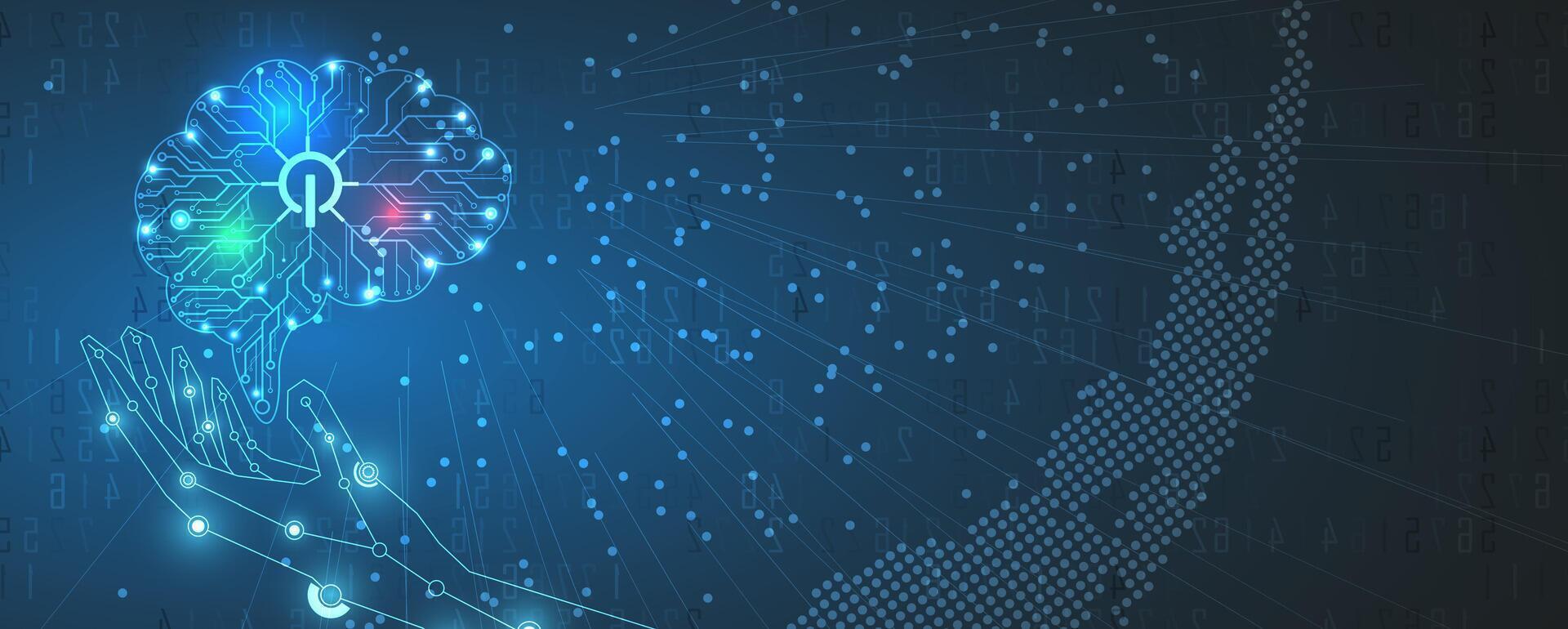 The brain is surrounded by a network of dots vector