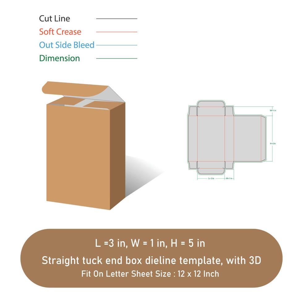 Straight tuck end teblate box dieline template, and 3D, file vector