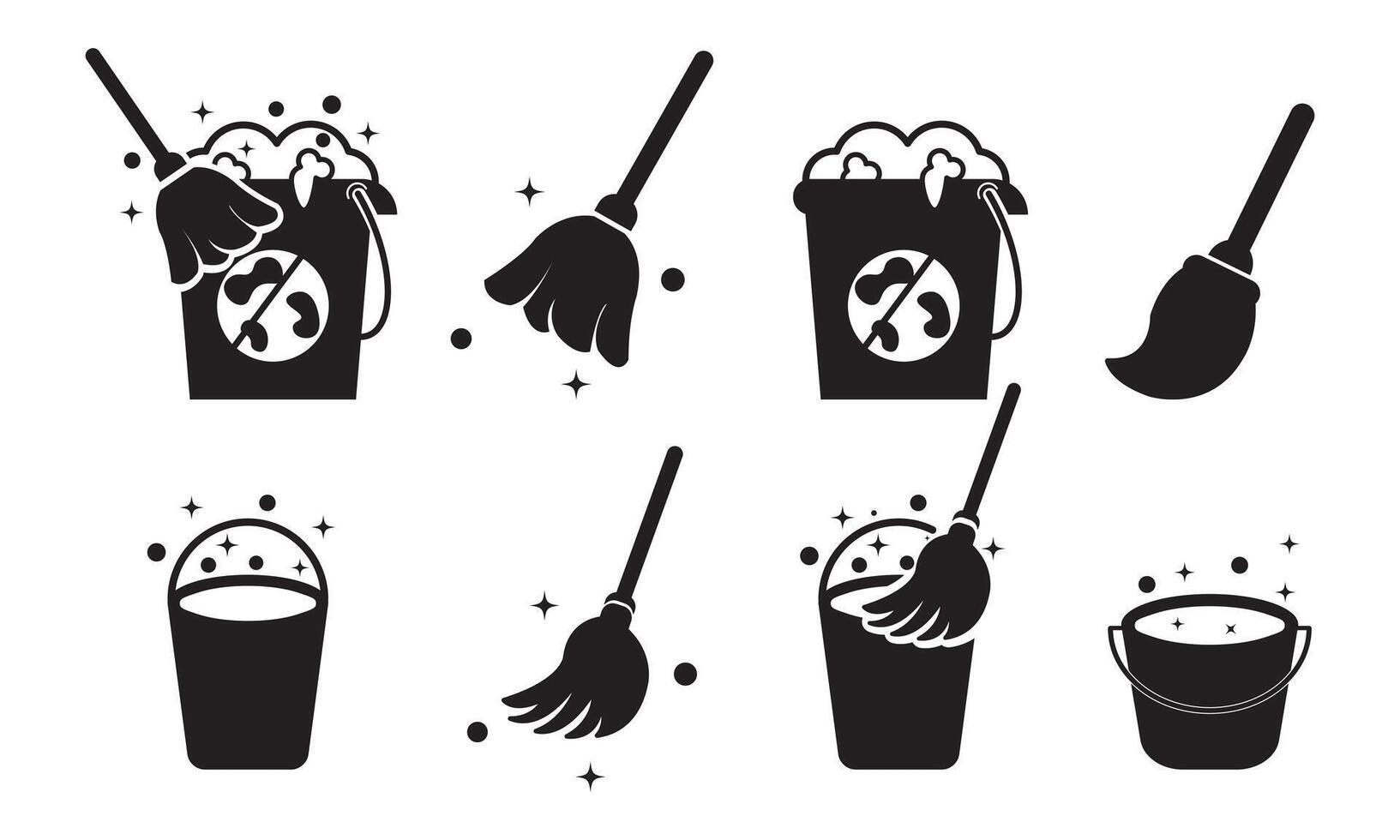Floor mop icons. Cleaning Mop And Bucket symbol. Cleaning service signs, vector