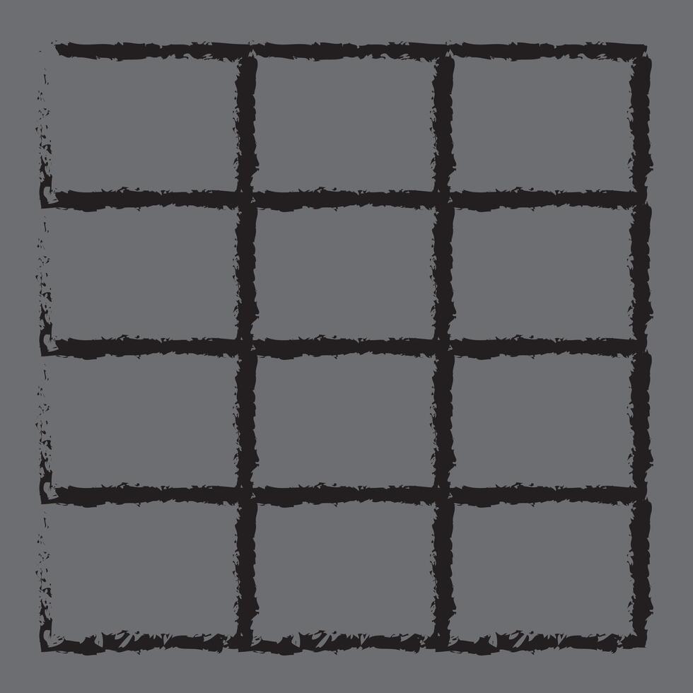 Grunge square and rectangle frame, stories and social network media. Template with brush stroke. Rectangular border with grunge overlay. Set of isolated on black background. vector