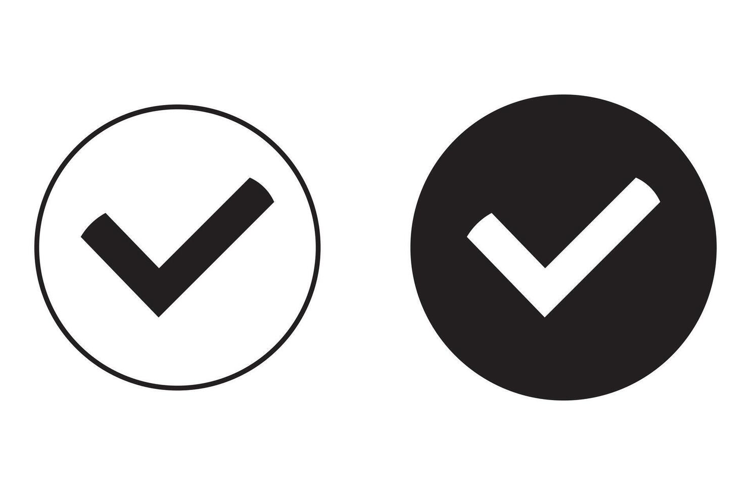 check mark icon in a circle. Tick symbol in black color, vector