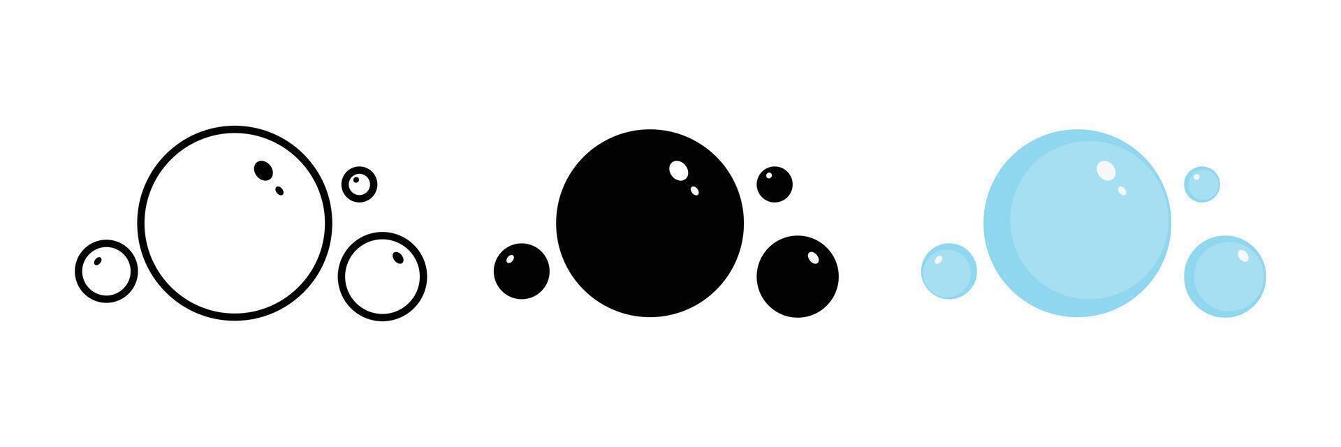 Bubble icon set, oxygen bubble, Soap foam, Fizzy Drink, Water Bubble Black and Blue Pictogram. vector