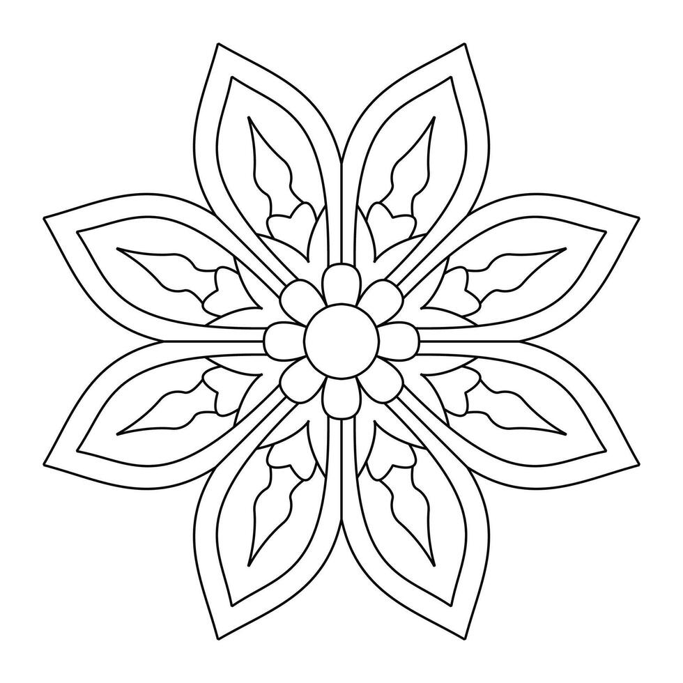 Easy Mandala Flower Black and White Circle Outline, file vector
