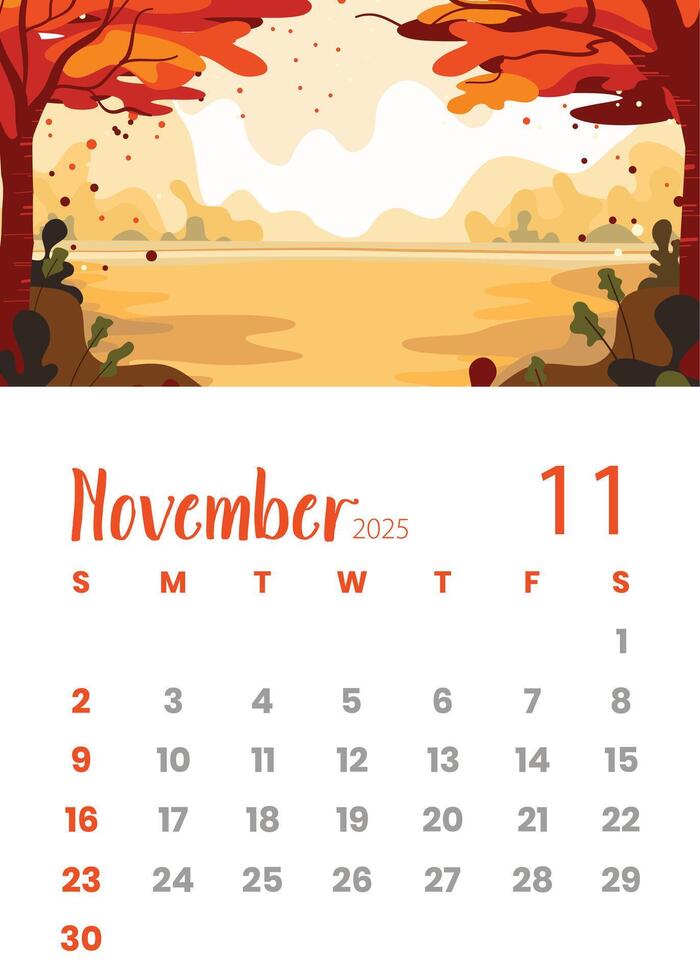 November 2025 Calendar with Autumn Feel and Seasonal Charm vector