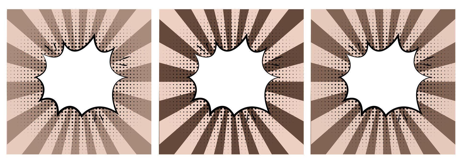 Comic style background with mocha color scheme and radial burst effect featuring empty speech bubbles. Minimalist graphics, and modern color.Design for ads, branding, banner, cover vector