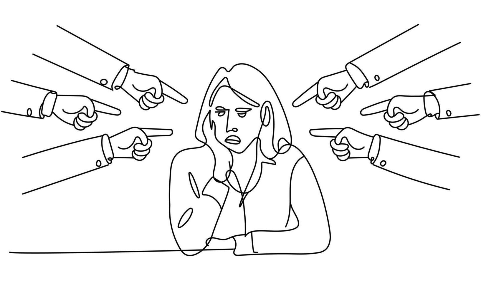 A woman is surrounded by a group of people pointing at her vector