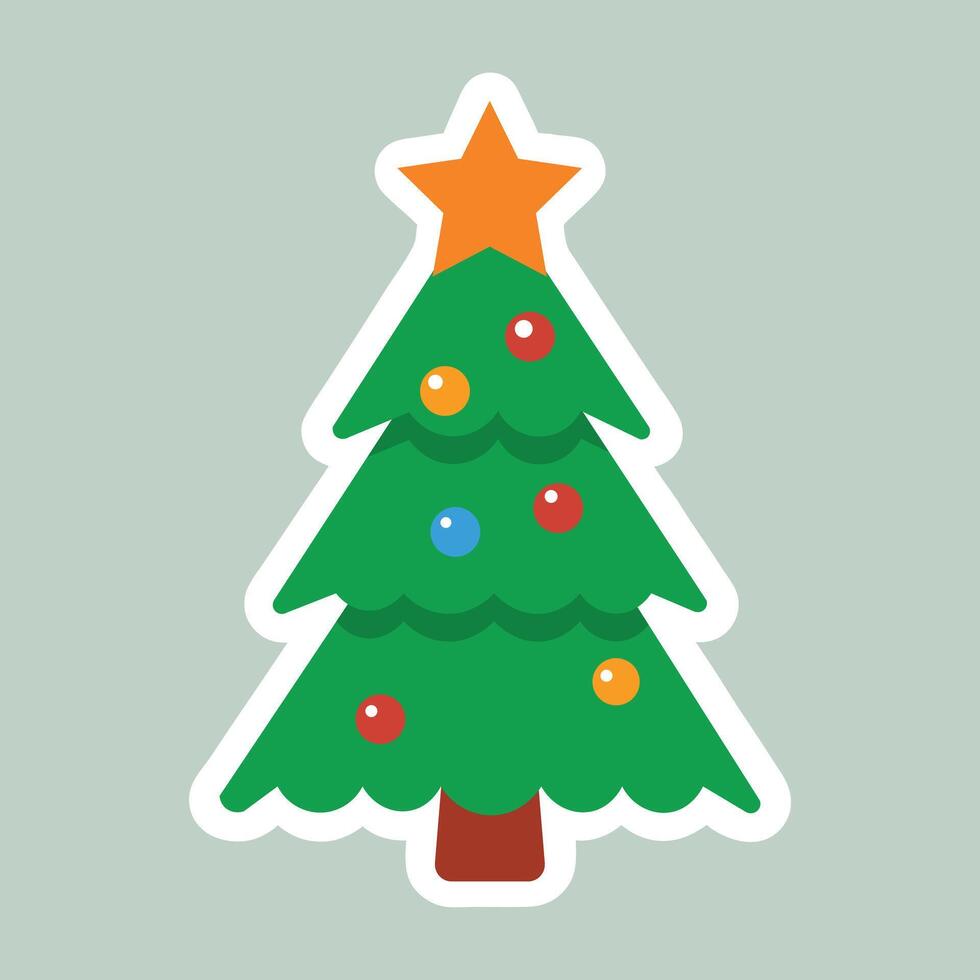 Decorated Christmas Tree Sticker with Star, Ornaments, and Holiday Charm vector