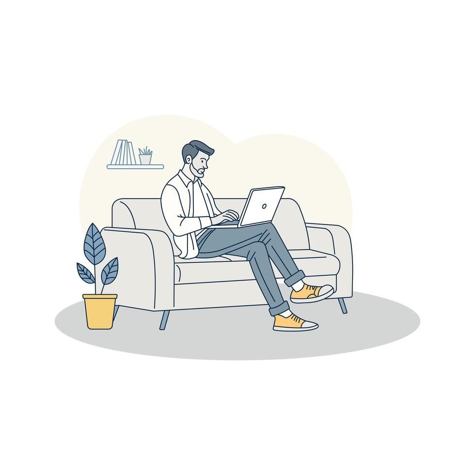 Professional Freelancer Working at Home with Laptop Computer vector