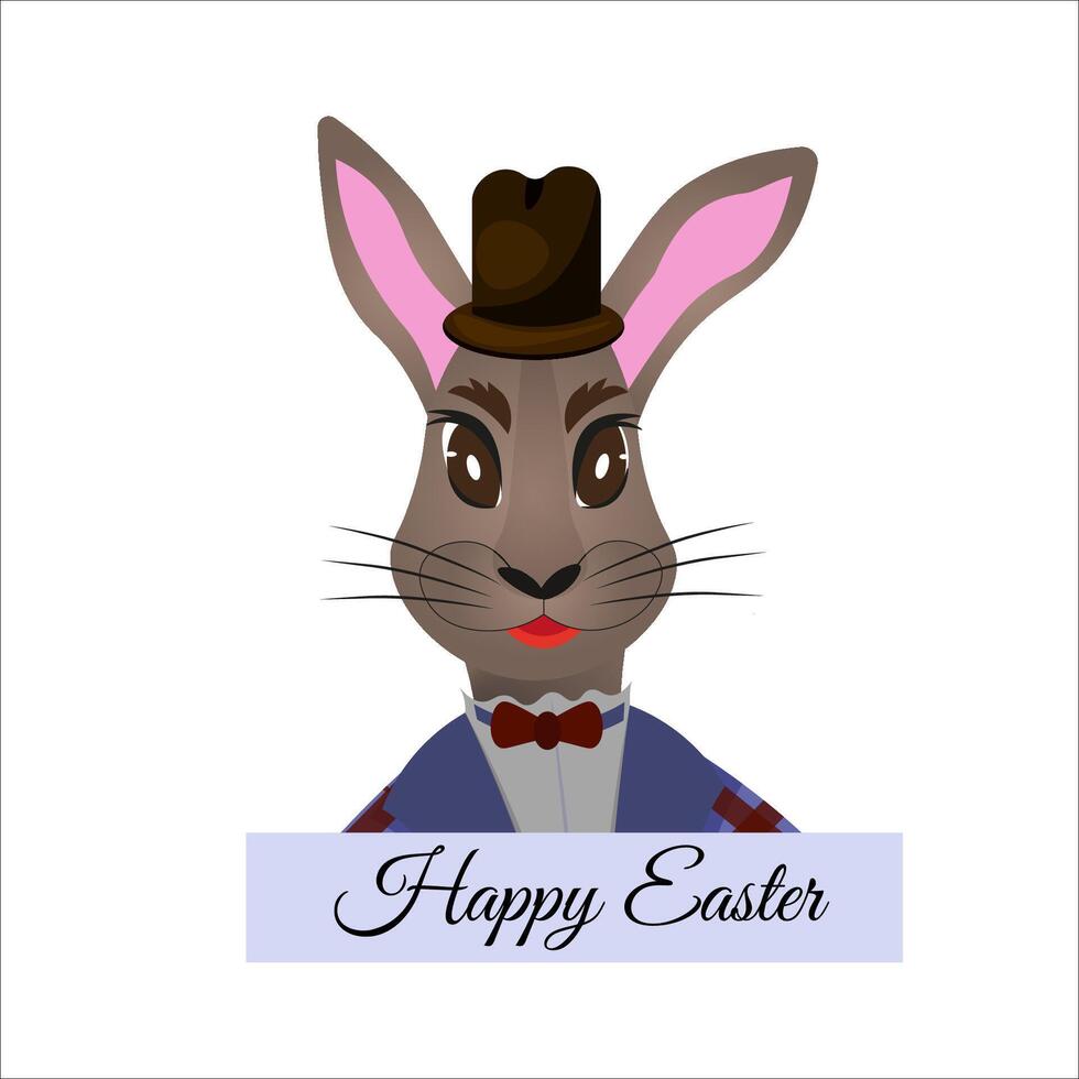 Easter bunny. Rabbit, hare. The body of the Easter bunny in a hat and the inscription Happy Easter on a white background. isolated vector