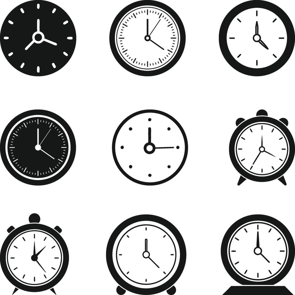 Time clock icon set Silhouette. Wall clock vectors icon.