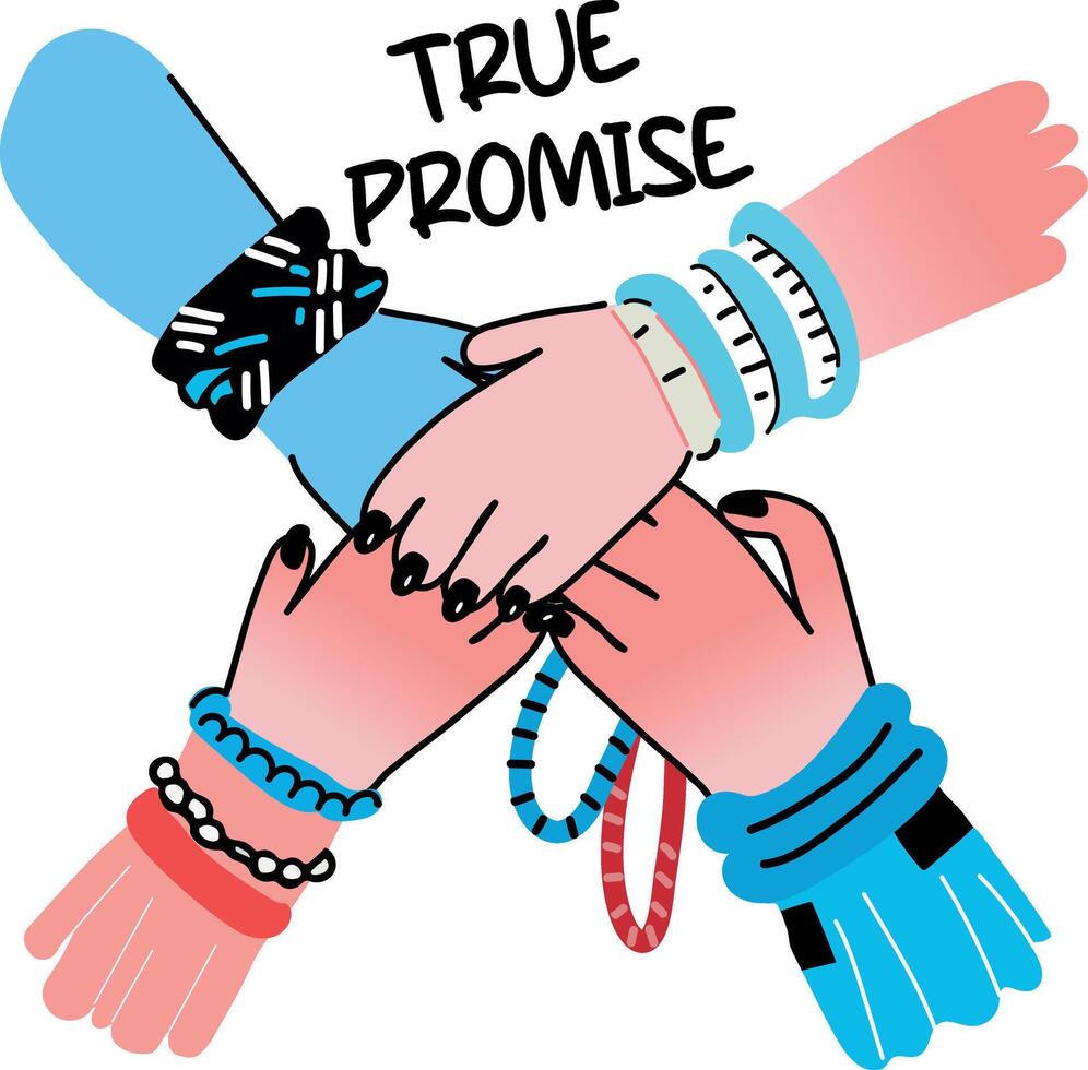 A flat sticker of hands with true promise typography vector