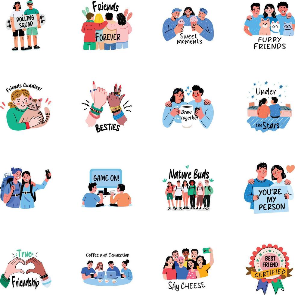 Collection of Flat Style Friendship Bond Stickers vector
