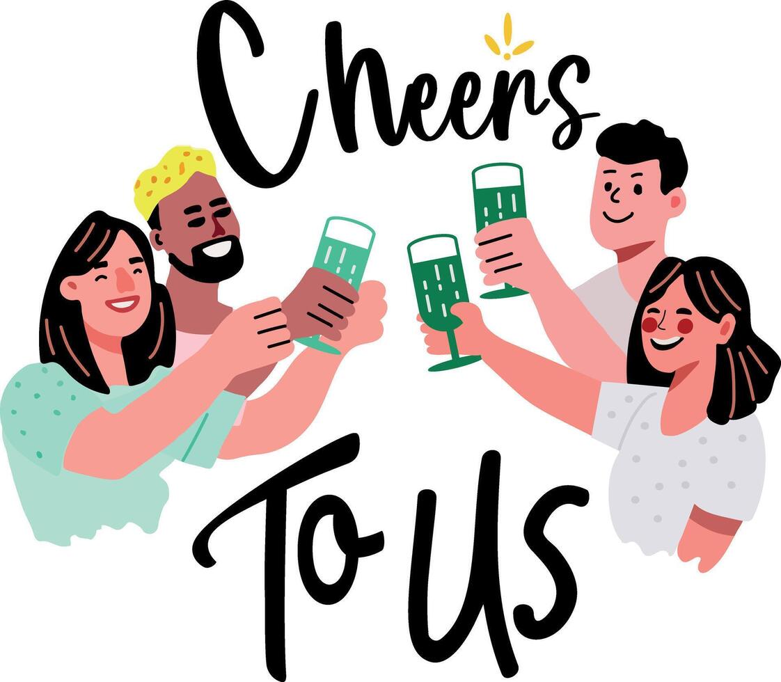 A flat sticker of a group of friends celebrating drinks party vector