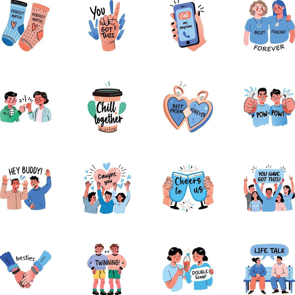 Collection of Flat Style Friends Stickers vector