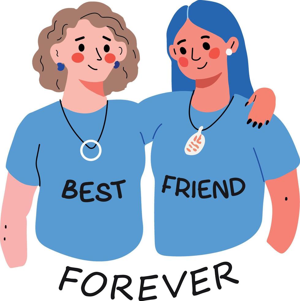 A flat sticker of two hugging best friends vector