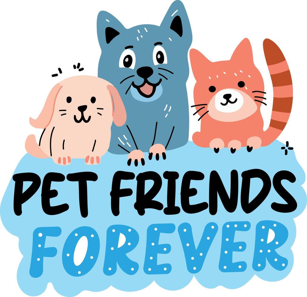 Pet Friends typography sticker in flat style vector