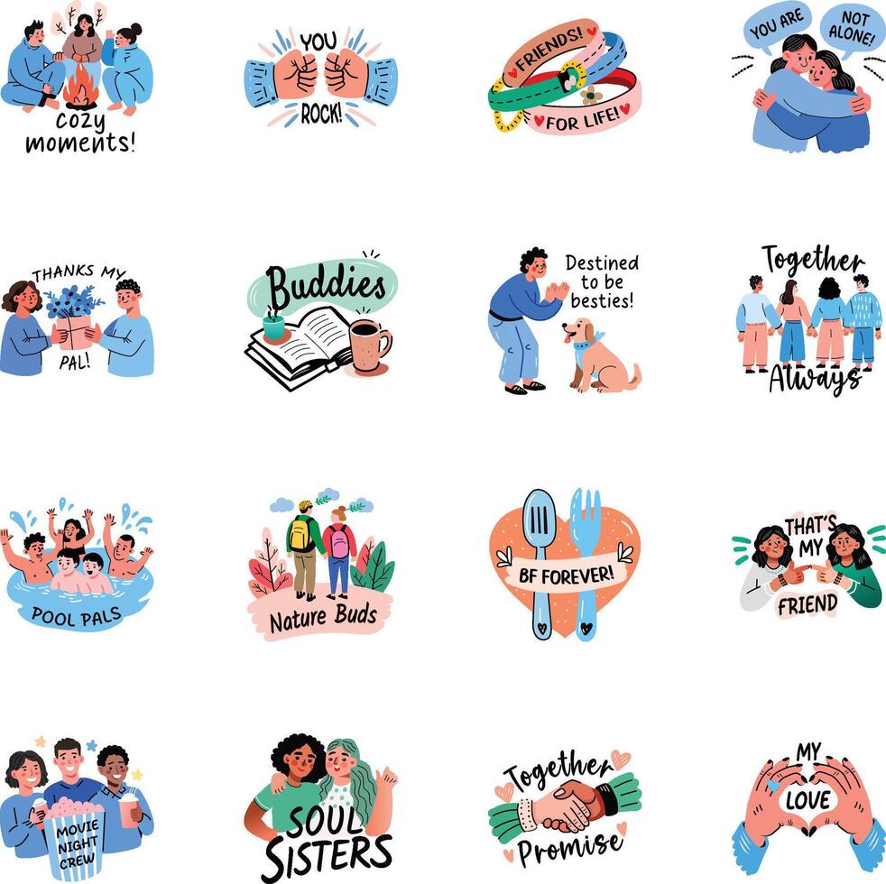 Bundle of Flat Style Best Friends Stickers vector