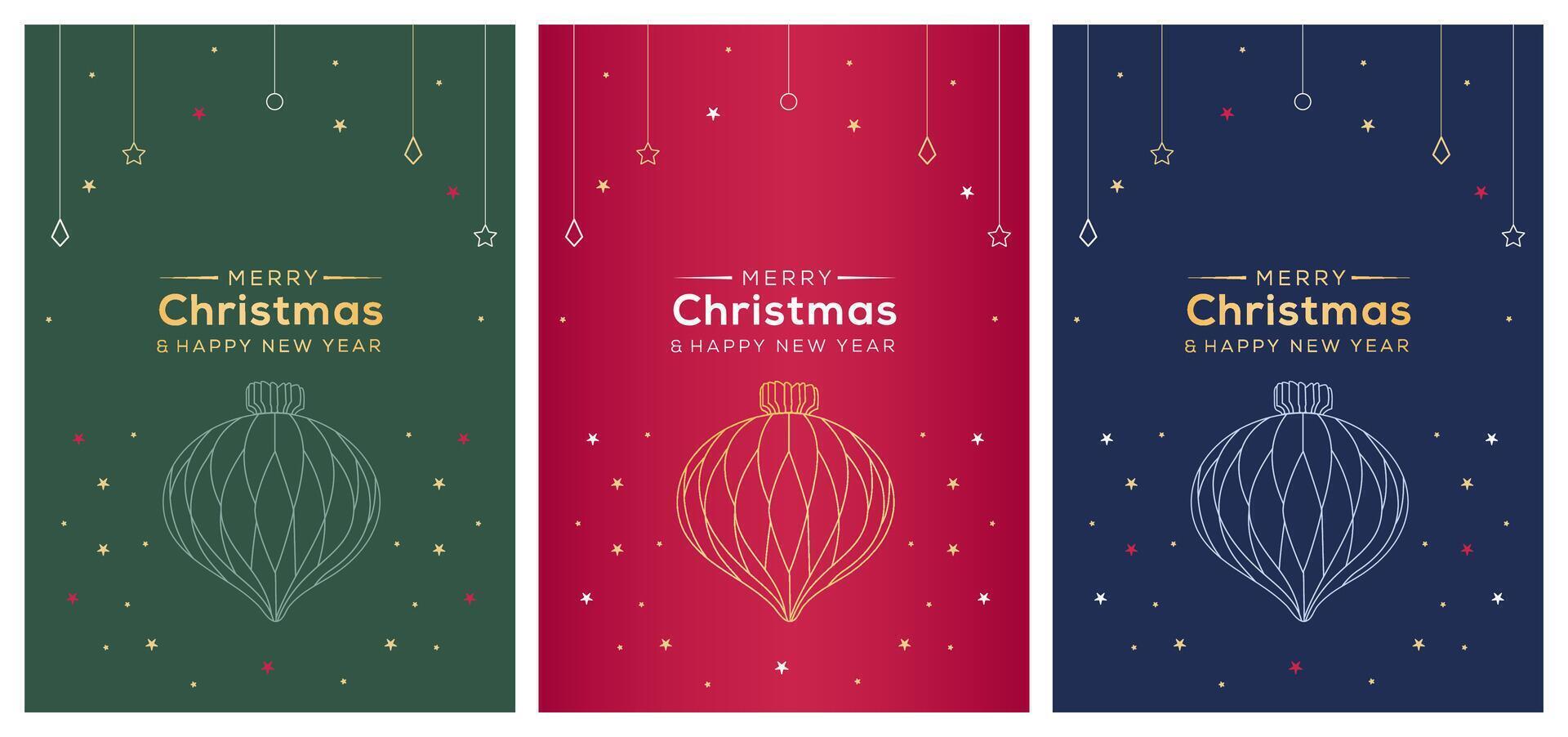 A set of Merry Christmas and Happy New Year greeting cards vector