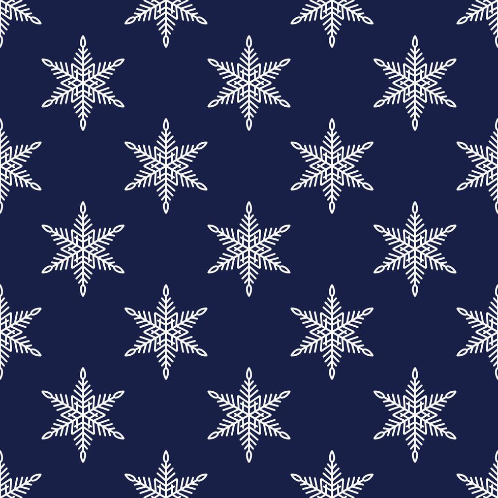 Snowflakes seamless pattern, detailed line illustration. Graphic outline doodle drawing. Christmas and New Year background for frosty winter design, gift wrapping, packaging, textile vector