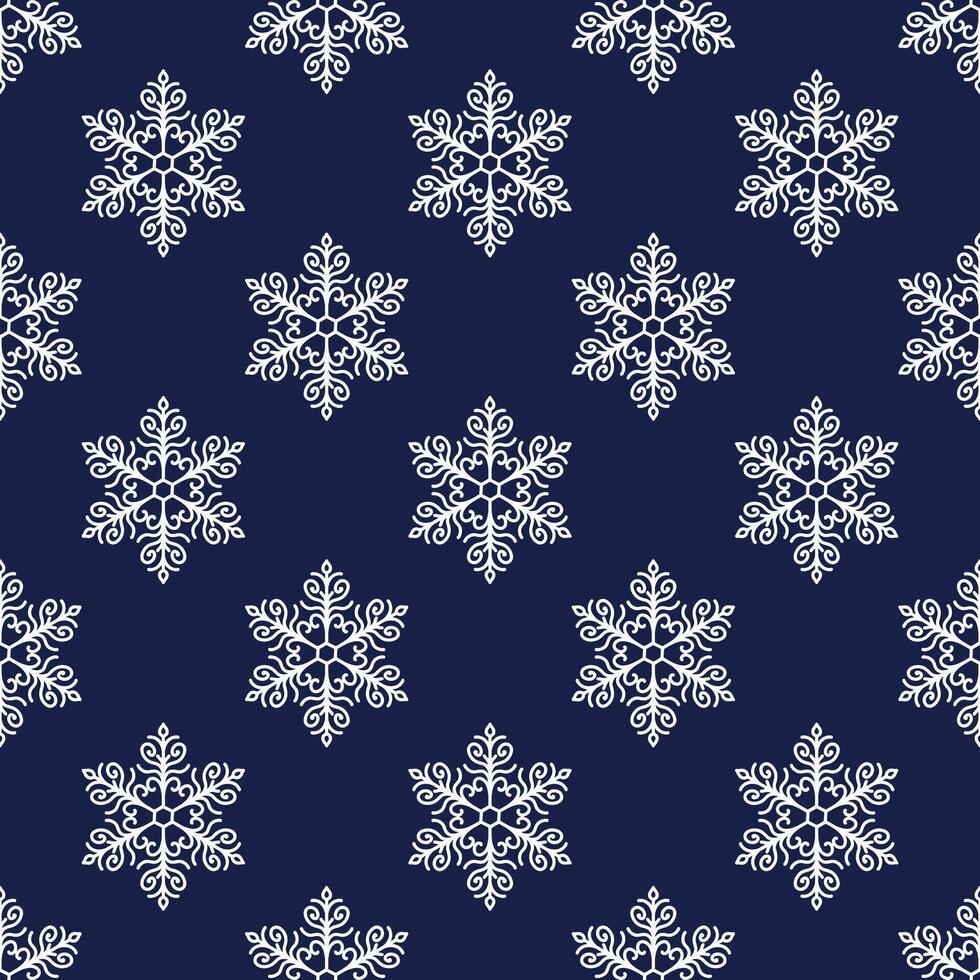 Snowflakes seamless pattern, hand drawn line illustration. Graphic outline doodle drawing. Christmas and New Year background for frosty winter design, gift wrapping, packaging, textile vector