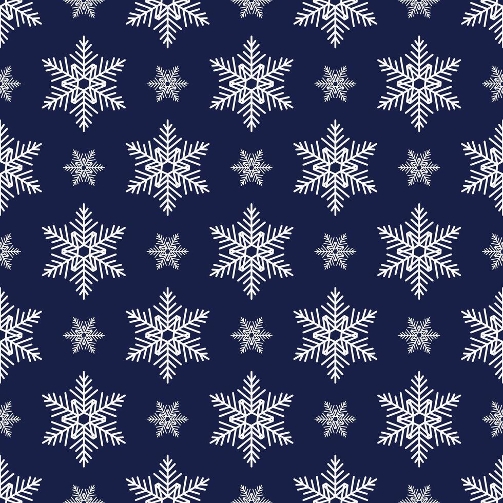 Snowflake seamless pattern, detailed hand drawn line illustration. Graphic outline doodle drawing. Christmas and New Year background for frosty winter design, gift wrapping, packaging, textile vector