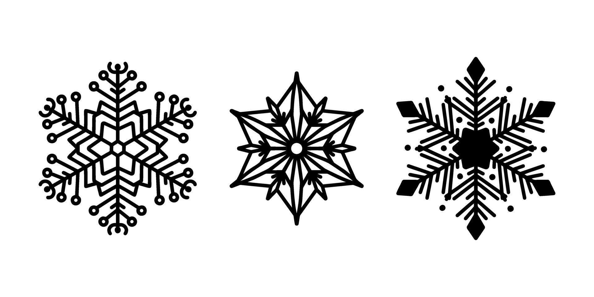 Beautiful snowflakes set, detailed flat line illustration. Graphic outline drawing. Christmas and New Year symbol. Unique snowflake silhouette icon for frosty winter designs. vector