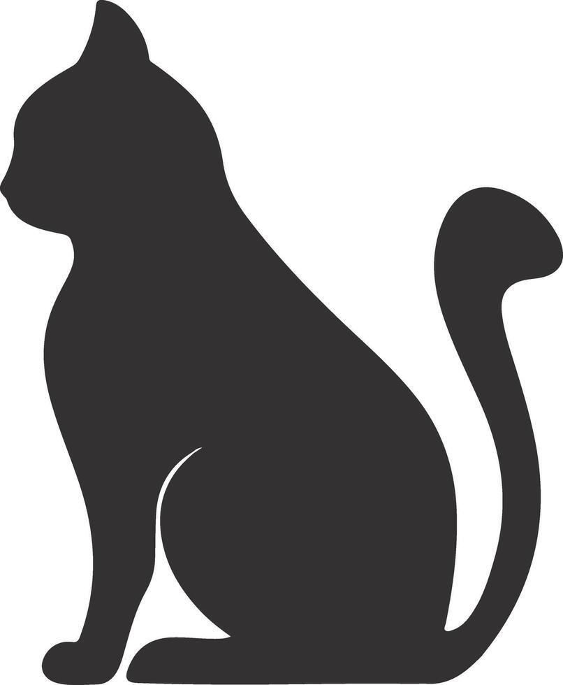 a black silhouette of a cat sitting down vector