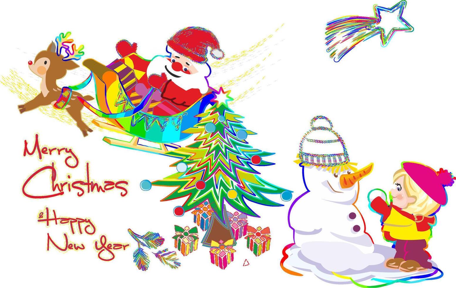 Merry Christmas, with winter postcard and symbols, icons vector