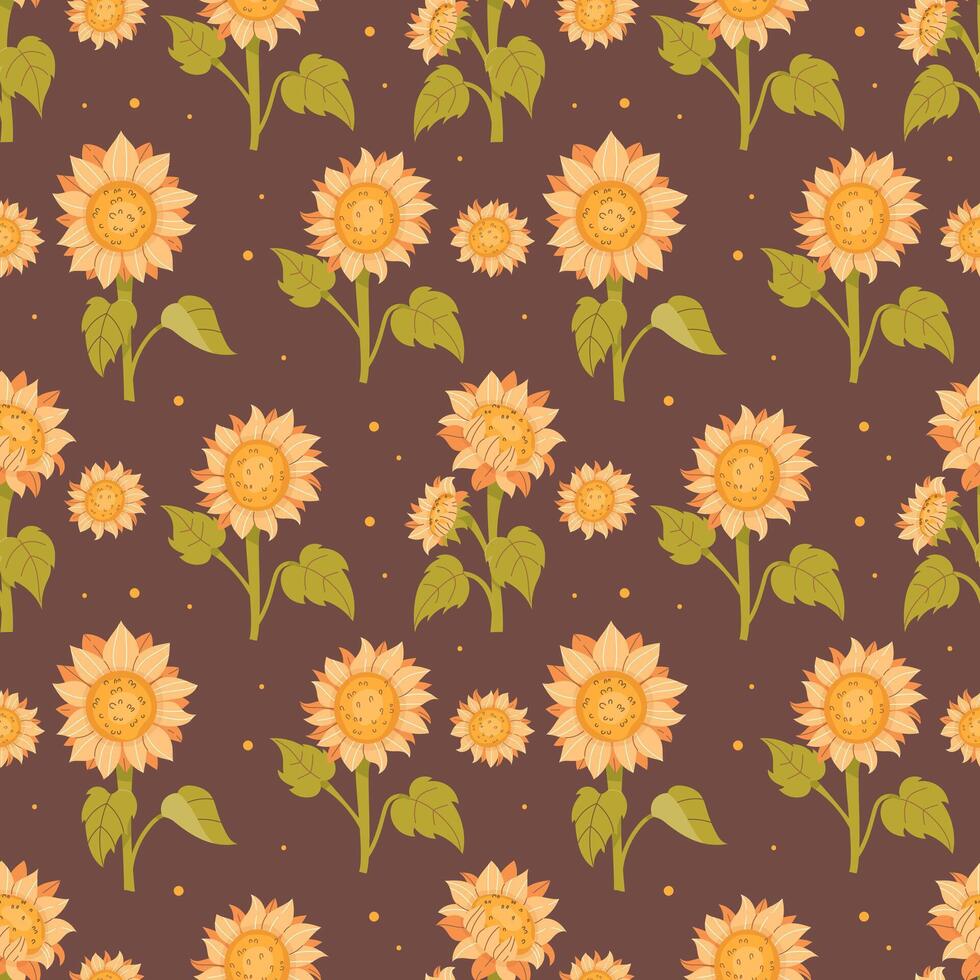 Seamless sunflowers pattern in flat style vector