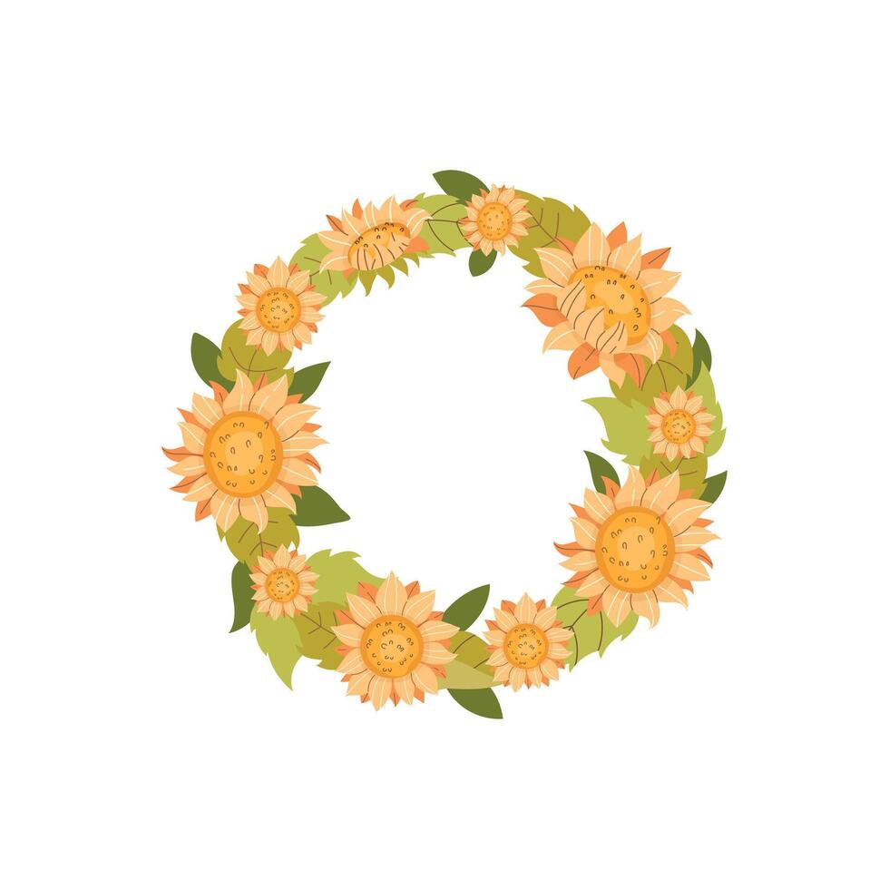 Wreath of sunflowers on white background vector