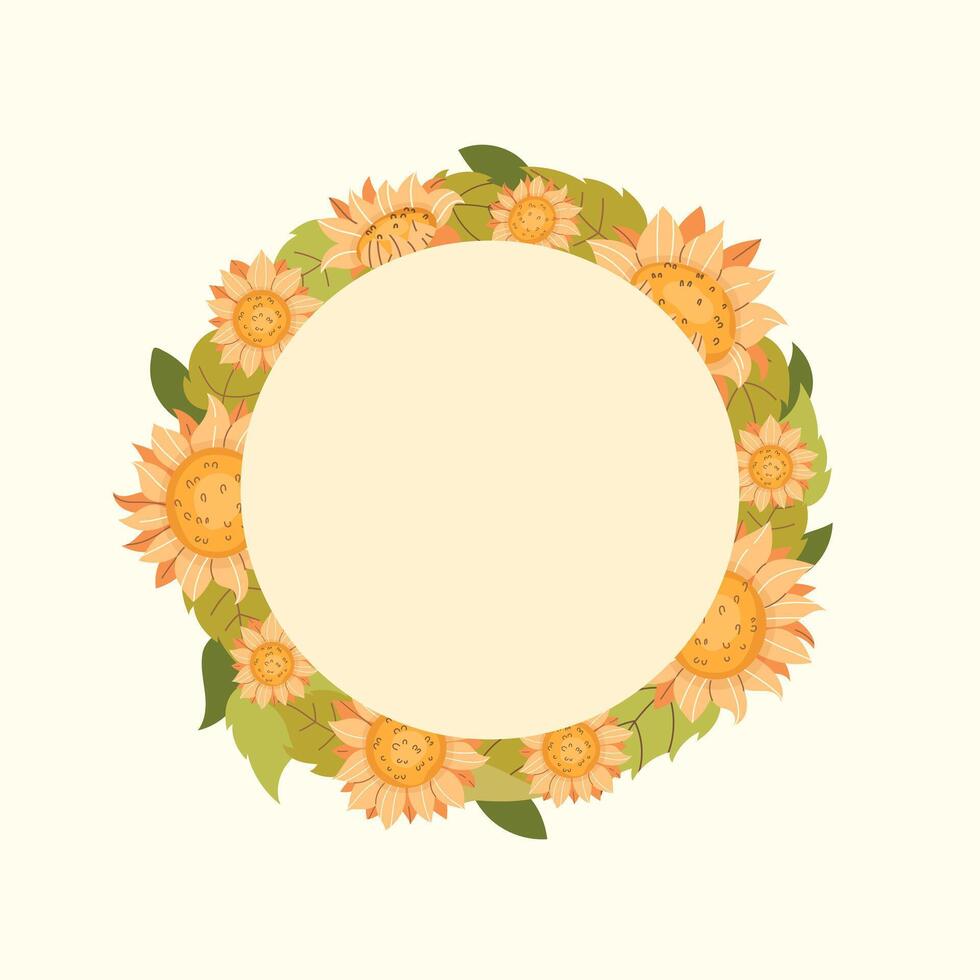 Wreath of sunflowers on a light background vector