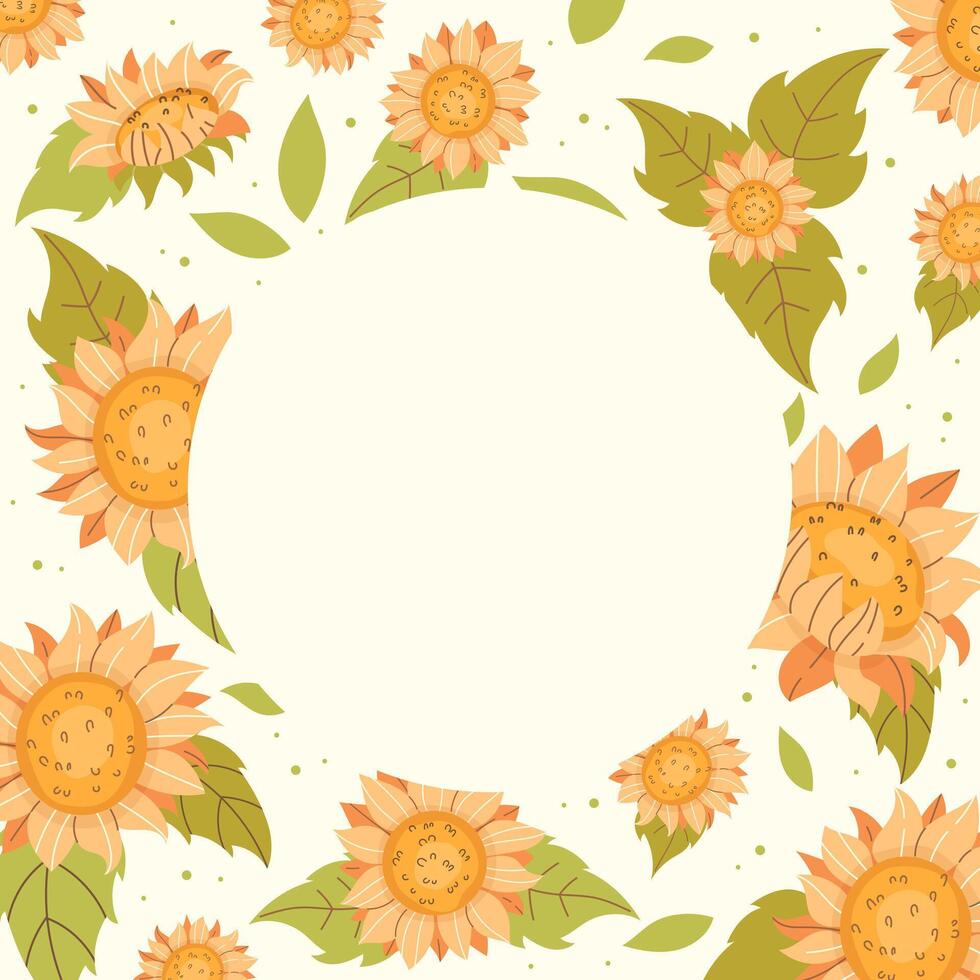 Botanical postcard template with sunflowers vector