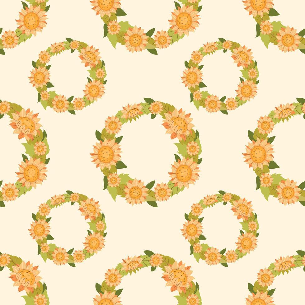 Seamless pattern with wreaths of sunflowers vector