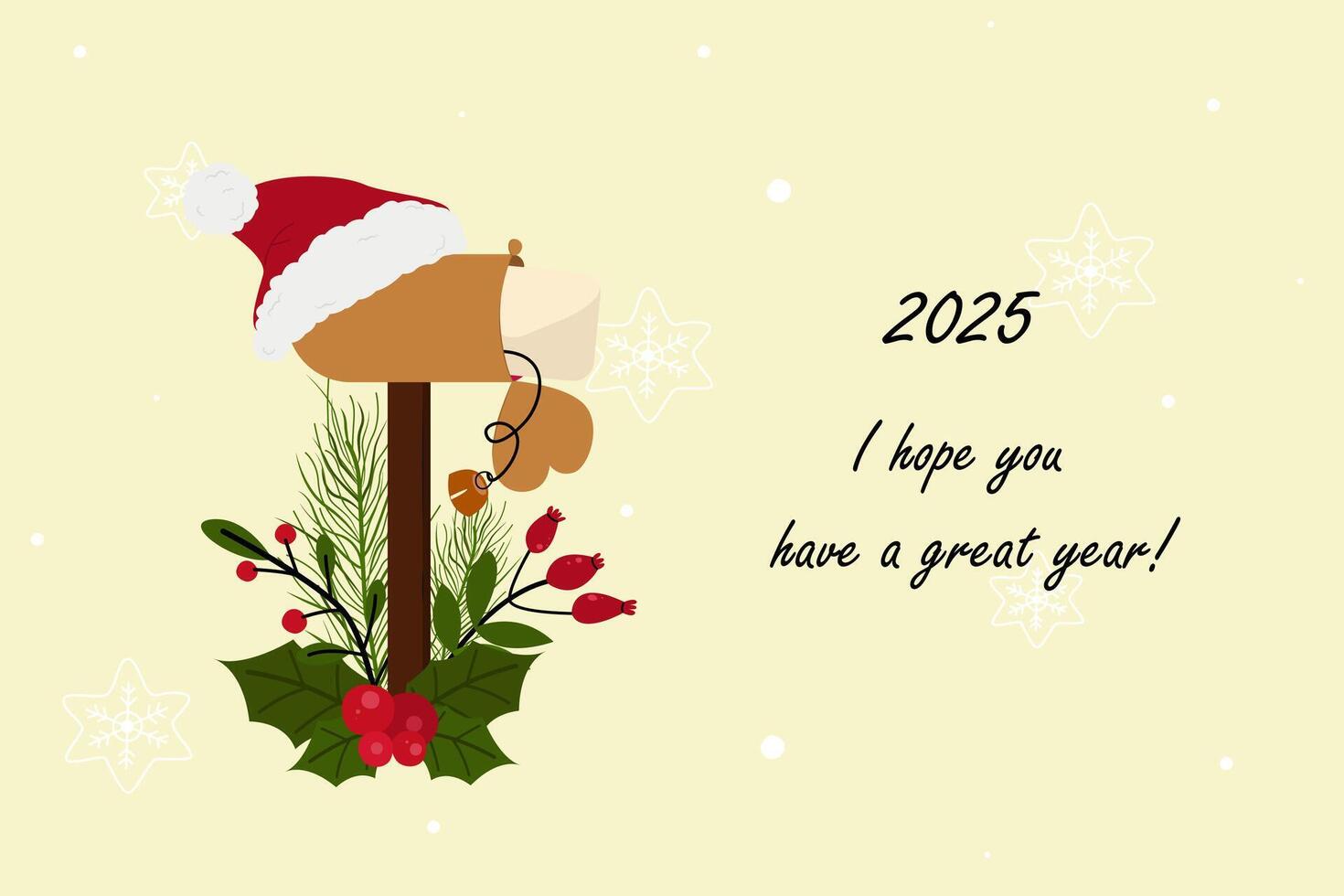 We will decorate the design of a New Year's card with a mailbox with Christmas flowers. Christmas flowers. Holly leaves and berries. Christmas plant for decoration vector