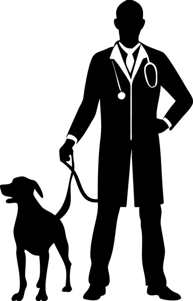 Veterinarian Silhouette with Dog Stethoscope Professional Care Illustration vector