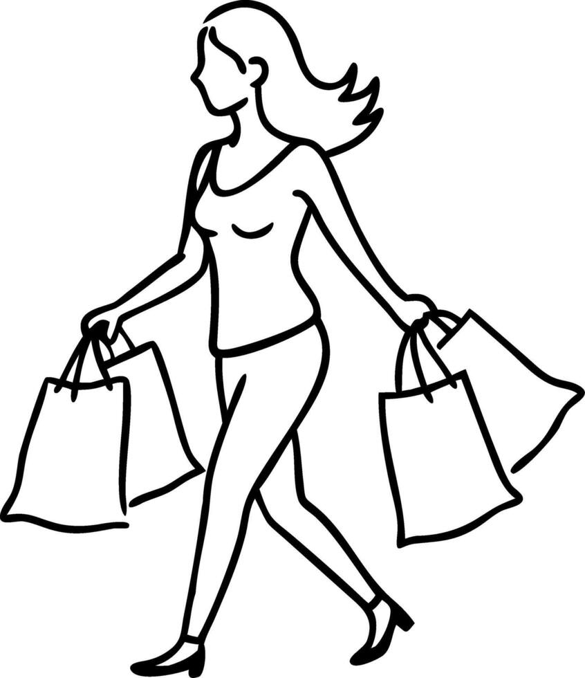 Woman Shopping Silhouette with Bags Illustration vector