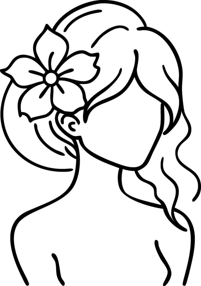 Elegant Flower Adorned Woman Line Art for Beauty and Fashion Design vector