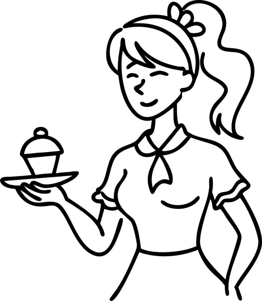 Smiling Woman Holding Cupcake Illustration for Bakery and Dessert Themes vector