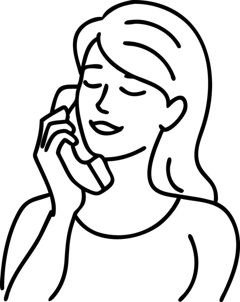Woman Smiling While Talking on Phone Minimalist Line Art Illustration vector