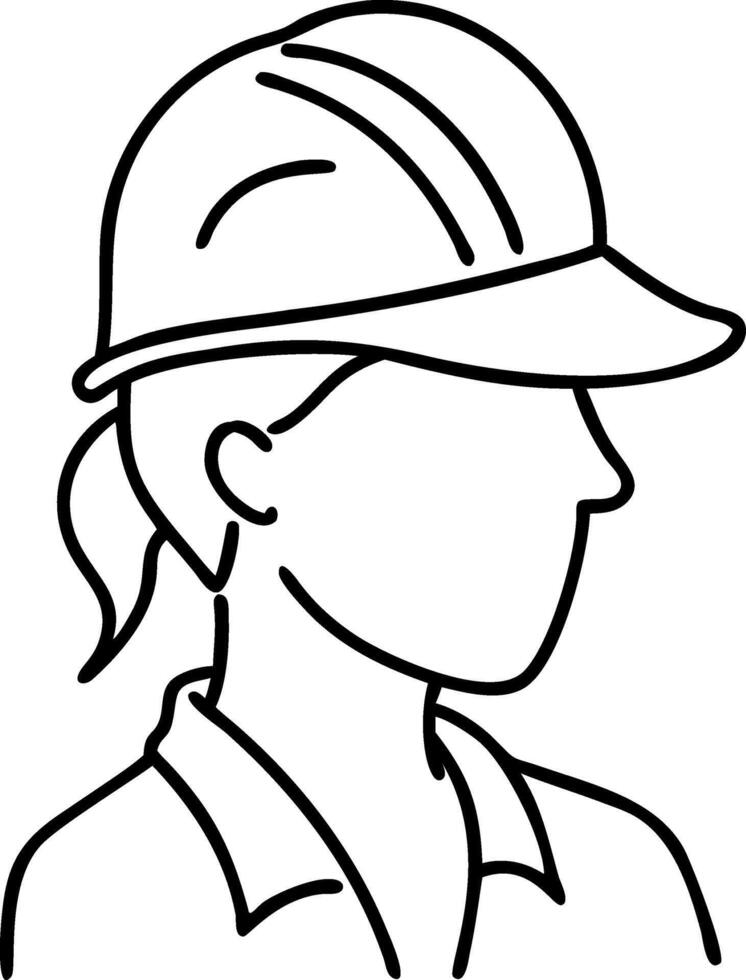 Female Construction Worker Profile Line Art Safety Helmet Illustration vector