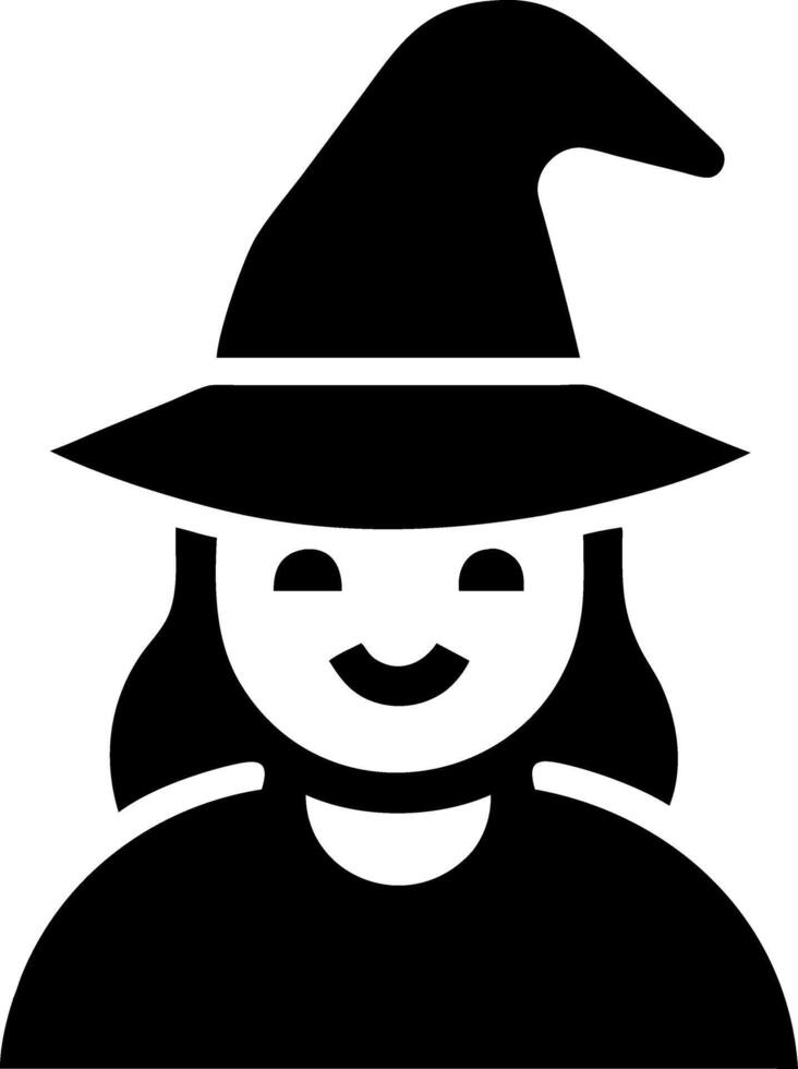 Smiling Witch in Black Silhouette with Hat for Halloween and Fantasy Themes vector