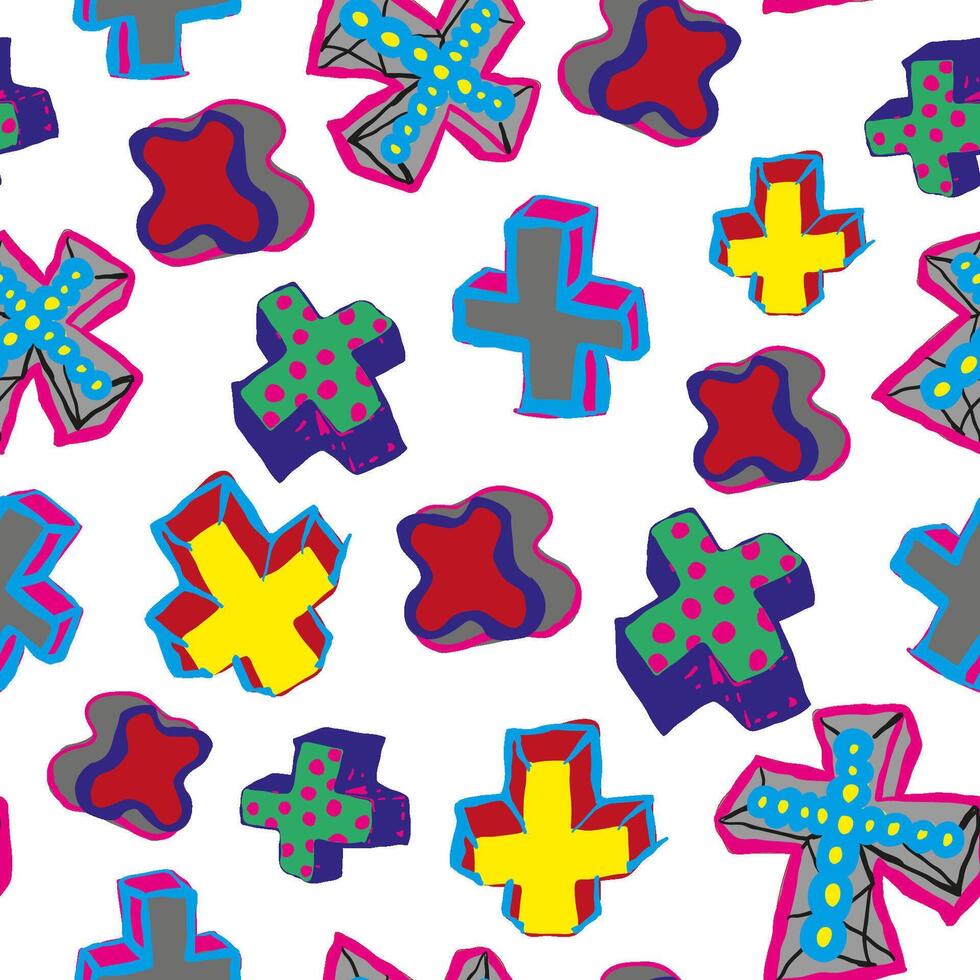 seamless pattern with abstract crosses in hand drawn style vector