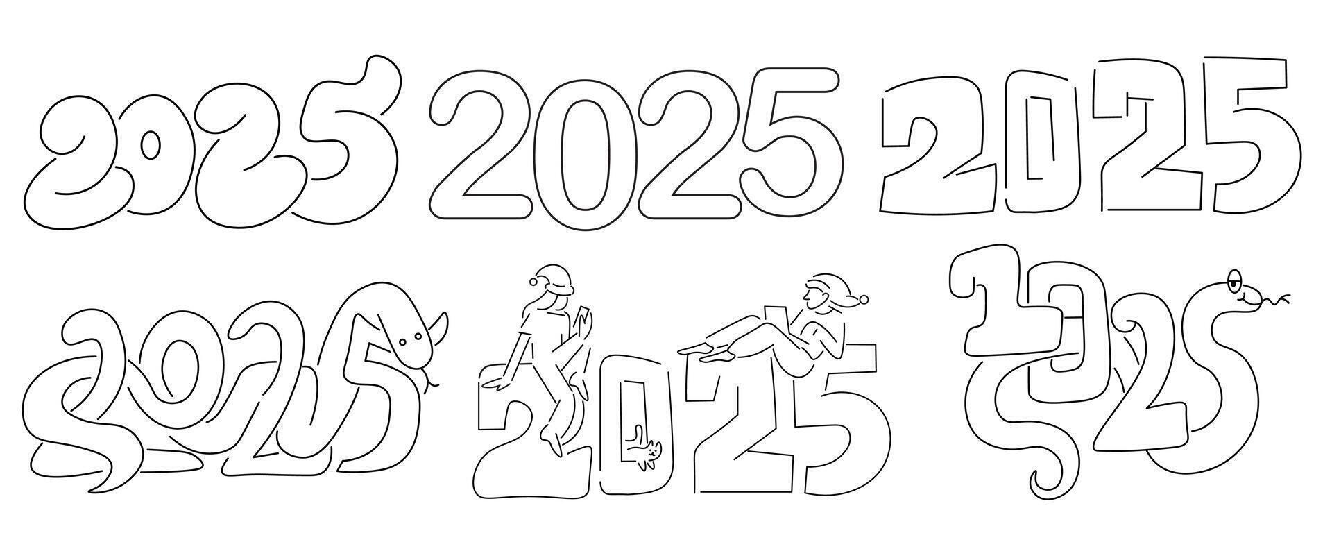 2025 New Year number in linear doodle style vector