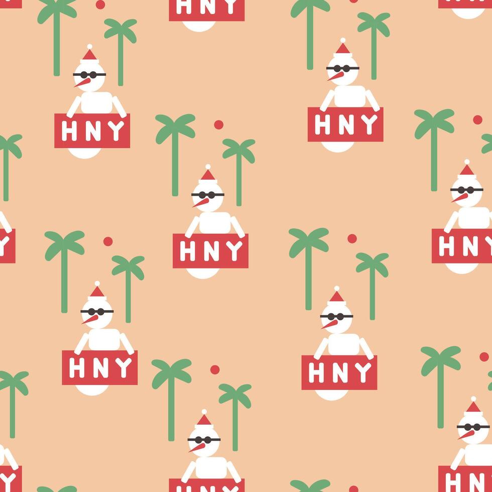 seamless pattern with Christmas snowman and palm tree vector